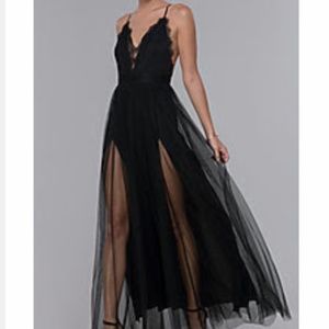 Luxxel Black Open Back Maxi/Prom Dress